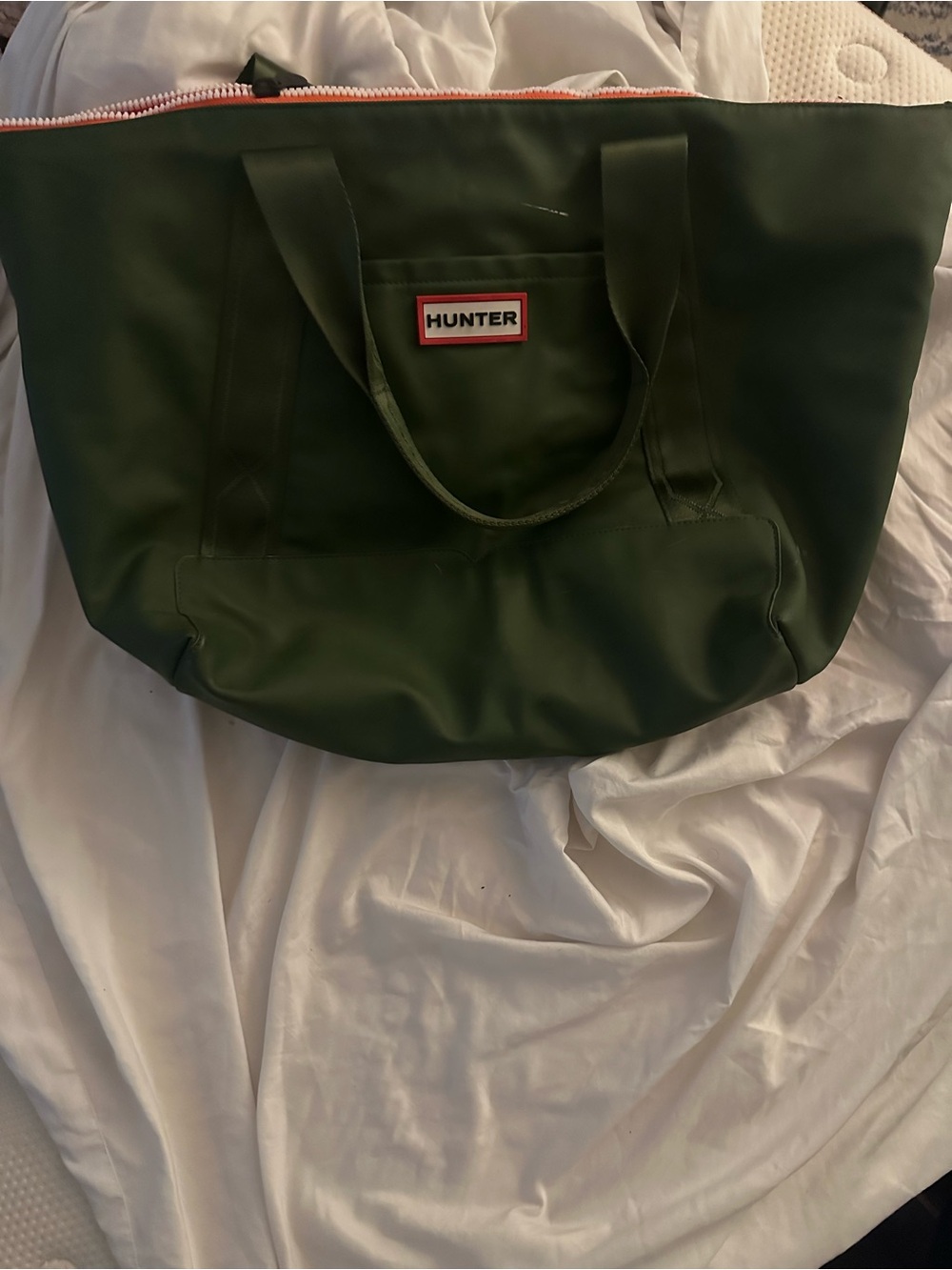 Hunter Olive Green Duffel Tote with Pink Trim